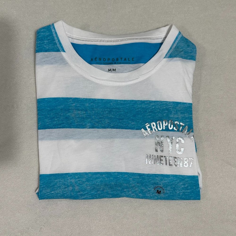 Medium Aeropostale Blue & White Striped Tee